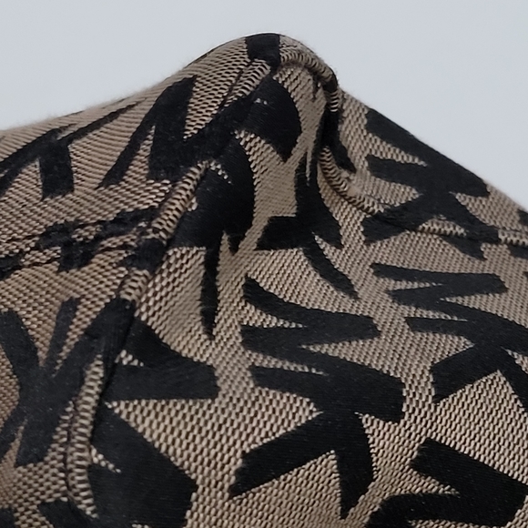 Michael Kors Purse All Over Logo Sequins  & Leather Straps Gold Accent Grommets - Picture 7 of 10